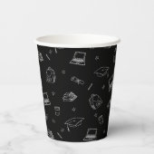 Zwart Wit Retro Hand getrokken Afstudeerder Party Papieren Bekers (Achterkant)