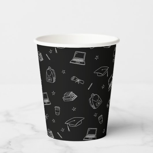 Zwart Wit Retro Hand getrokken Afstudeerder Party Papieren Bekers (Achterkant)