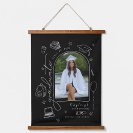 Zwart Wit Retro Hand getrokken Foto Afstuderen Hangend Wandkleed