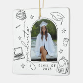 Zwart Wit Retro Hand getrokken Foto Afstuderen Keramisch Ornament (Links)