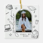 Zwart Wit Retro Hand getrokken Foto Afstuderen Keramisch Ornament (Voorkant)