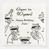 Zwart wit retro handdraw funky cocktail verjaardag servet (Voorkant)