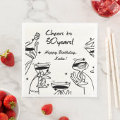 Zwart wit retro handdraw funky cocktail verjaardag servet (Insitu)