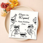 Zwart wit retro handdraw funky cocktail verjaardag servet