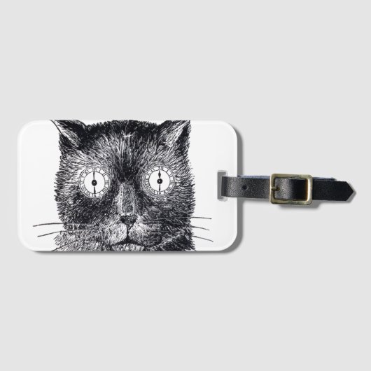 Zwart-wit Retro Kattengezicht Bagage Label (Voorkant (horizontaal))