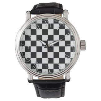 Zwart-wit Retro Kleurrijk Modern Checkerboard Horloge