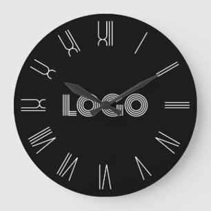Zwart-wit Retro Logo met Romeinse Cijfers Grote Klok