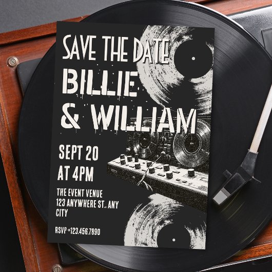 Zwart-wit retro muziek bruiloft save the date