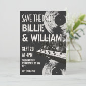 Zwart-wit retro muziek bruiloft save the date (Staand voorkant)