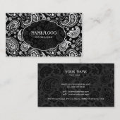 Zwart & Wit Retro Paisley Patroon 3 Ontwerp Visitekaartje (Voorkant / Achterkant)