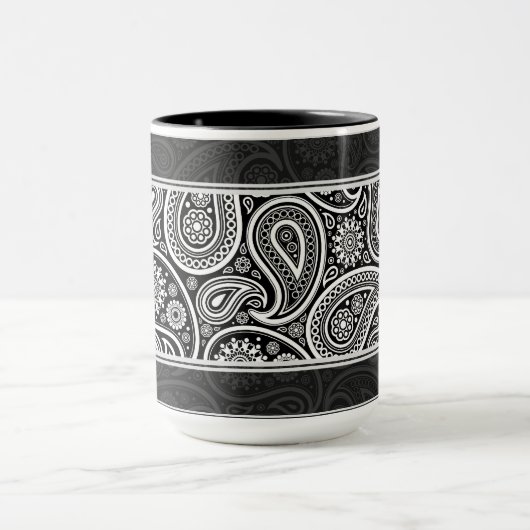 Zwart & Wit Retro Paisley Patroon Ontwerp Mok (Midden)