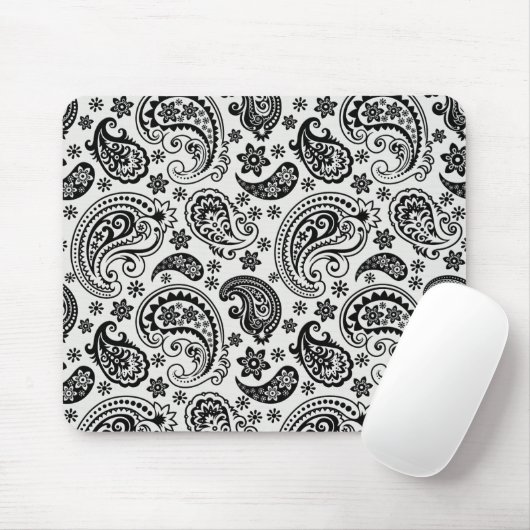 Zwart & Wit Retro Paisley Patroon Ontwerp Muismat (Met muis)