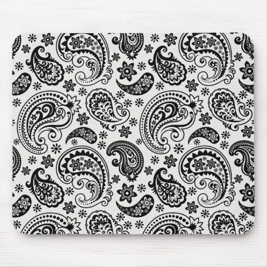 Zwart & Wit Retro  Paisley Patroon Ontwerp Muismat (Voorkant)