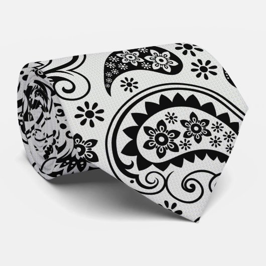 Zwart-wit Retro  Paisley Pattern 2 Stropdas (Opgerold)