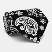 Zwart & Wit Retro Paisley Pattern Stropdas (Opgerold)