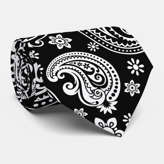 Zwart & Wit Retro Paisley Pattern Stropdas (Opgerold)
