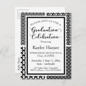 Zwart & Wit Retro Patronen Graduation Party Uitnodiging Briefkaart (Voorkant / Achterkant)