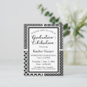 Zwart & Wit Retro Patronen Graduation Party Uitnodiging Briefkaart (Staand voorkant)