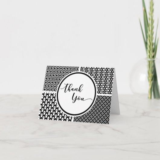 Zwart & Wit Retro Patroon Bedankkaart (Voorkant)