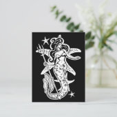 Zwart-wit Retro Pin-up Zeemeermin Briefkaart (Staand voorkant)