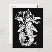 Zwart-wit Retro Pin-up Zeemeermin Briefkaart (Voorkant / Achterkant)