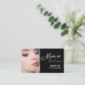 Zwart & Wit Retro Script Foto Make-up Visitekaartje (Staand voorkant)
