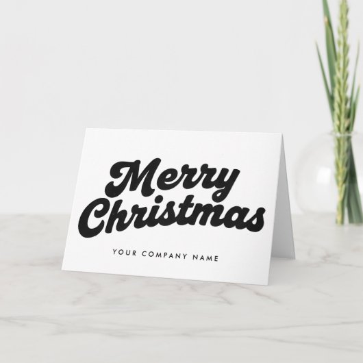 Zwart & Wit Retro Script Prettig Kerstfeest Feestdagen Kaart (Voorkant)
