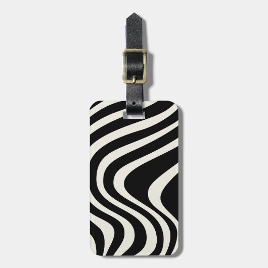 Zwart-wit retro stijl golven bagagelabel (Voorkant verticaal)
