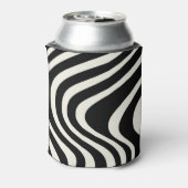 Zwart-wit retro stijl golven blikjeskoeler (Blikje Achterkant)