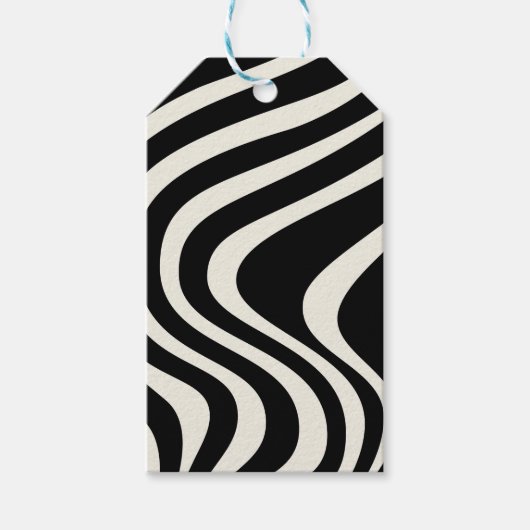 Zwart-wit retro stijl golven cadeaulabel (Voorkant)