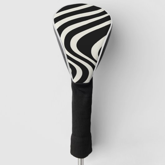 Zwart-wit retro stijl golven golfheadcover (Voorkant)