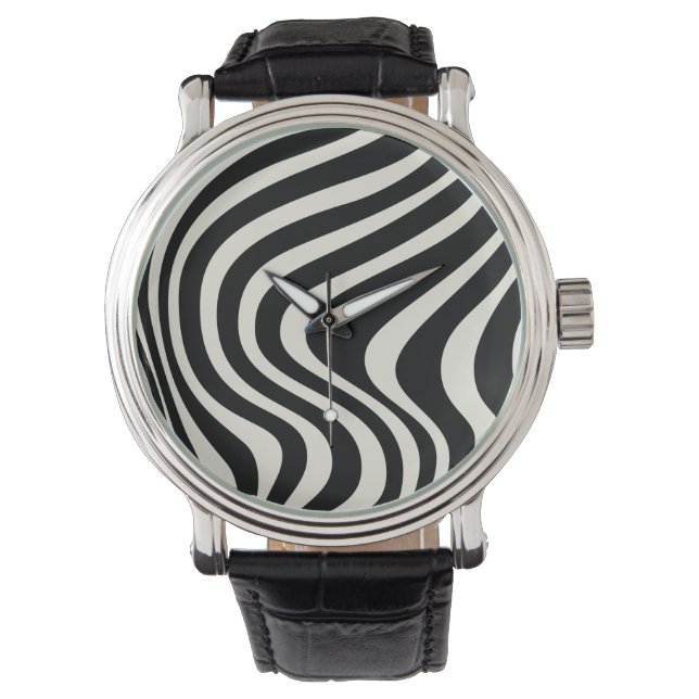 Zwart-wit retro stijl golven horloge (Voorkant)