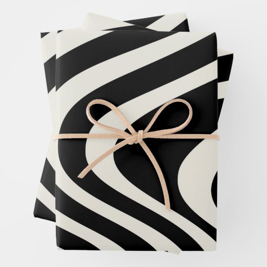 Zwart-wit retro stijl golven inpakpapier vel (In situ)