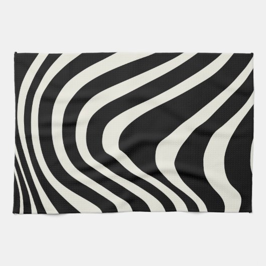 Zwart-wit retro stijl golven theedoek (Horizontaal)
