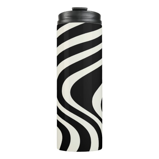 Zwart-wit retro stijl golven thermosbeker (Voorkant)