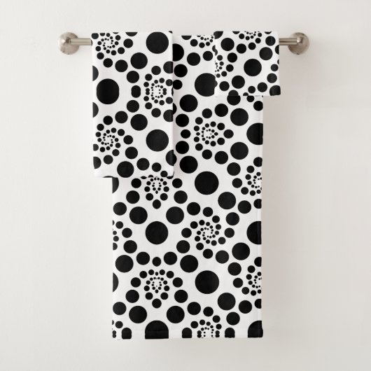 Zwart-wit Retro Stippenpatroon Bad Handdoek (Insitu)