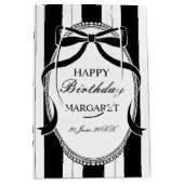 Zwart-wit retro strepen boog verjaardag gewoonte medium cadeauzakje (Voorkant)