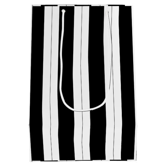 Zwart-wit retro strepen boog verjaardag gewoonte medium cadeauzakje (Achterkant)