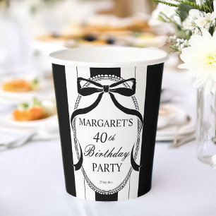 Zwart wit retro strepen boog verjaardag monogram papieren bekers