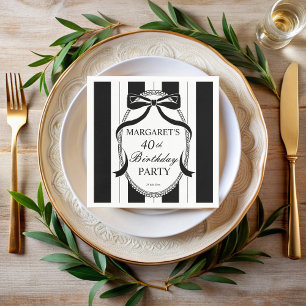 Zwart wit retro strepen boog verjaardag monogram servet