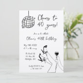 Zwart Wit retro Verjaardagsfeestuitnodiging Kaart (Staand voorkant)