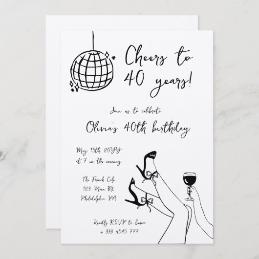 Zwart Wit retro Verjaardagsfeestuitnodiging Kaart (Voorkant / Achterkant)