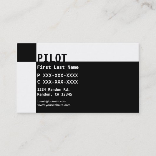 Zwart wit reverse PILOT visitekaartjes (Voorkant)
