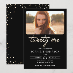 Zwart Wit Rhinestone Elegant 21st Verjaardag Foto Kaart