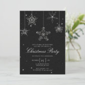 Zwart Wit Rhinestone Sneeuwvlok Glitter Kerstmis Kaart (Staand voorkant)
