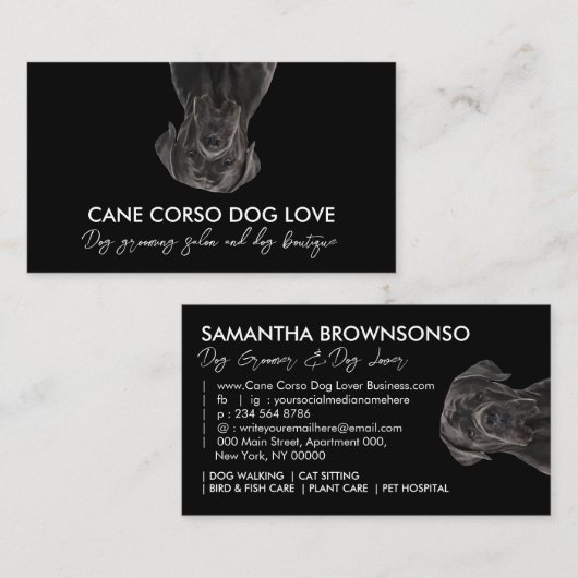 Zwart wit riet corso hond visitekaartje (Voorkant / Achterkant)