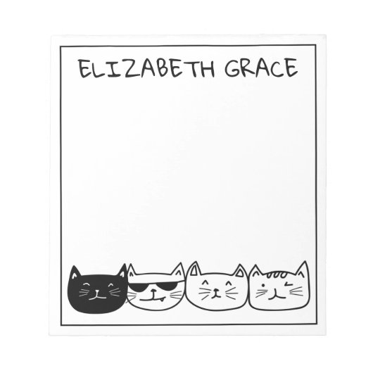 Zwart-wit rij katten gepersonaliseerd notitieblok (Voorkant)