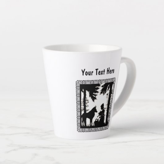 Zwart Wit Rijden Hood in Bos Wolf ingelijst Latte Mok (Rechterhoek)