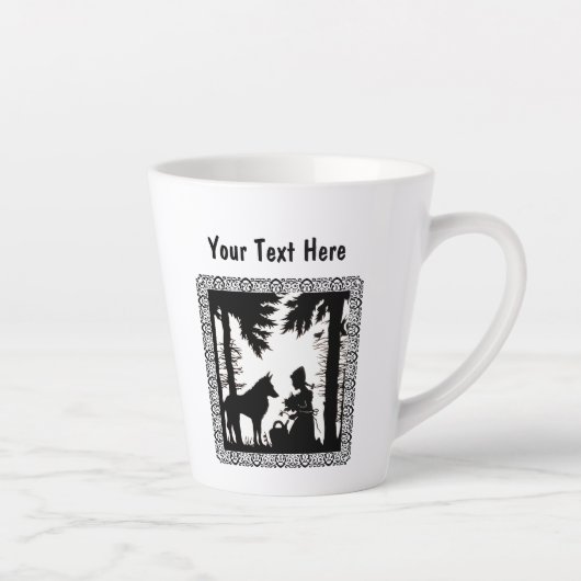 Zwart Wit Rijden Hood in Bos Wolf ingelijst Latte Mok (Rechts)