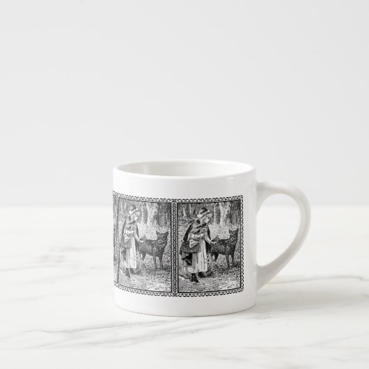 Zwart Wit Rijden Hood Met Wolf Bos Ingelijste Espresso Kop (Rechts)